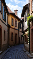 Obraz premium Charming narrow street lined with historic buildings in a quaint village