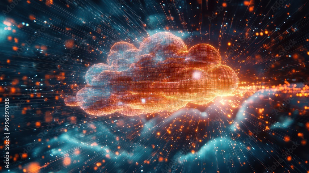 Poster cloud computing transfer big data on internet. futuristic digital technology .generative ai