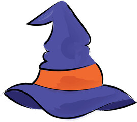 Fototapeta premium Simple hand drawn vector illustration of witch hat with for halloween, clipart perfect for halloween party, spooky cartoon character