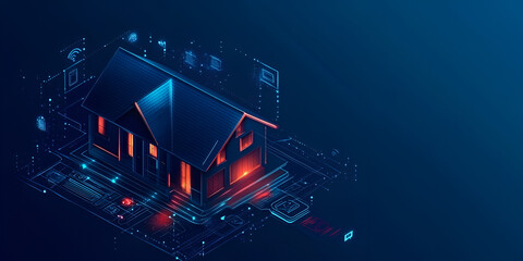 Naklejka premium Smart Home Automation Concept on Digital Background