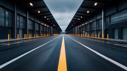 Modern Industrial Warehouse with Empty Roadway