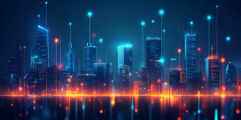 Fototapeta premium Futuristic Cityscape with Reflective Water at Night