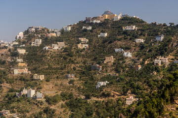 Fototapeta premium View of houses on a ridge in Fayfa village, Saudi Arabia