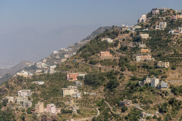 Fototapeta premium View of houses on a ridge in Fayfa village, Saudi Arabia