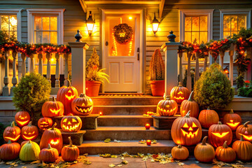 Obraz premium Holiday event halloween banner background, Pumpkin zombie, dark Night