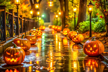 Holiday event halloween banner background, Pumpkin zombie, dark Night