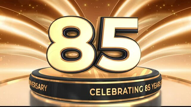 85 years, 85th anniversary video, backdrop, background, backdrop in 3D Metallic Gold