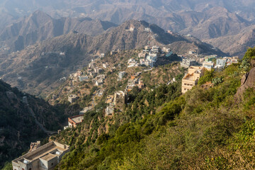 Aerial view of hilly Fayfa town, Saudi Arabia