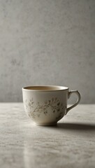 Serene tea cup against a flowing white background.