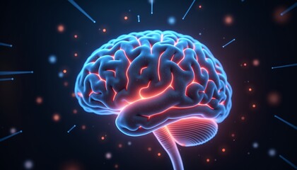 Artificial Intelligence Concept with Human Brain and Neural Network, Futuristic Brain Illustration in Cyberspace