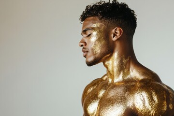 Muscular Man with Gold Body Paint