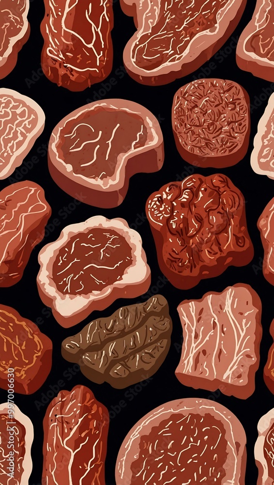 Poster simple vector icon showing a group of meat items on a white background.