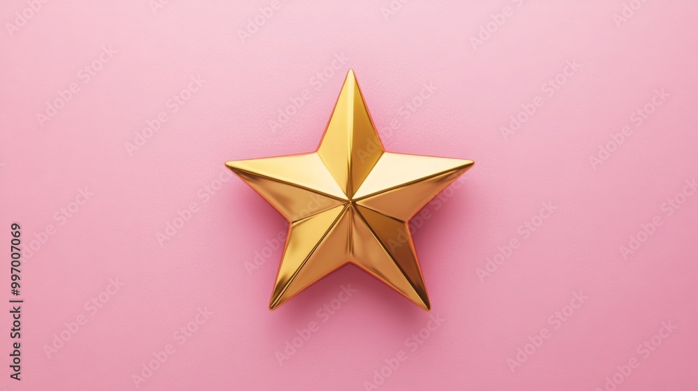 Leinwandbilder a shiny golden star rests atop a soft pink surface, showcasing its sleek design and geometric featur