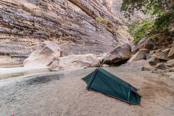 Camping in Wadi Lajab gorge, Saudi Arabia