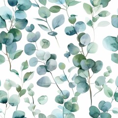 Obraz premium Elegant green leaves pattern on a white background, creating a fresh and calming atmosphere with various shapes and shades of green