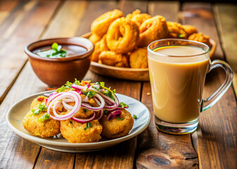 Indian platter with samosa, pakoras
