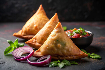 Indian platter with samosa, pakoras