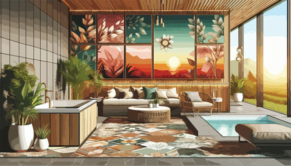 Adobe Illustrator Artwork of beautiful wooden resort illustration