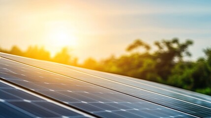 Close-up of solar panels with a focus on the sleek grid design, showcasing the reflective surface and energy-efficient technology under bright sunlight.