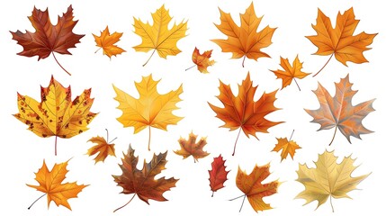 Fototapeta premium Fall and autumn leaves isolated on a white background collection Aİ Generative