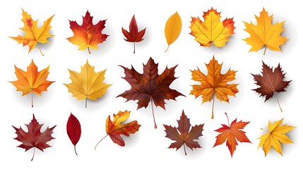 Fototapeta premium Fall and autumn leaves isolated on a white background collection Aİ Generative