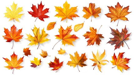 Fototapeta premium Fall and autumn leaves isolated on a white background collection Aİ Generative