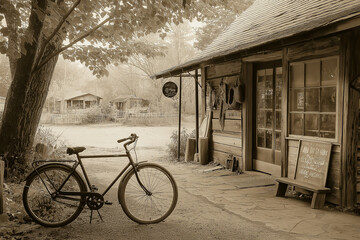 Sepia-Toned Vintage Bicycle Photograph Captures Nostalgic Charm of Old-Fashioned Transportation
