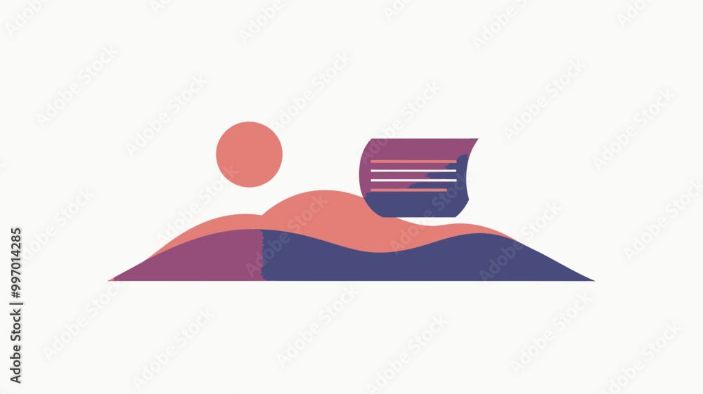 Poster minimalist abstract sunset landscape with speech bubble for script writing or communication concepts