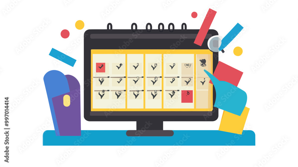 Poster colorful digital calendar planner on computer screen with organizational tools for time management a