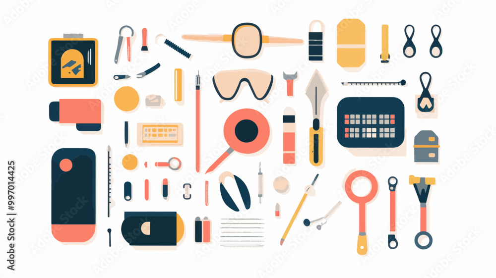 Poster graphic designer toolkit illustration - flat design vector with designer tools and items for creativ