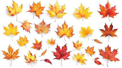 Fototapeta premium Fall and autumn leaves isolated on a white background collection Aİ Generative