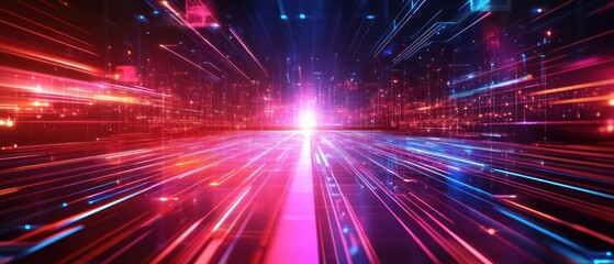 Fototapeta premium Futuristic abstract graphic geometric cyber technology red neon glowing background wallpaper AI generated image