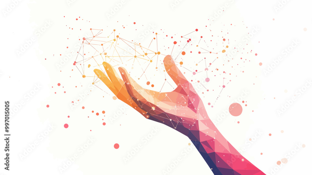 Aufkleber abstract polygonal hand holding puzzle with light connection structure in low poly vector. minimalis