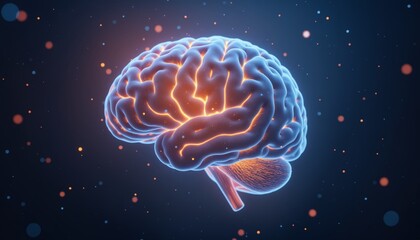 Glowing Neural Brain Illustration with Futuristic Elements