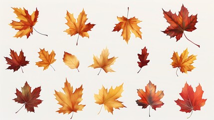 Fototapeta premium Colorful Autumn falling leaves isolated on transparent background. Ai Generative 