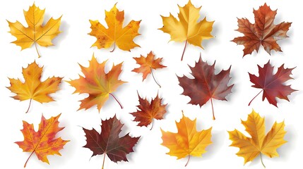 Fototapeta premium Colorful Autumn falling leaves isolated on transparent background. Ai Generative 
