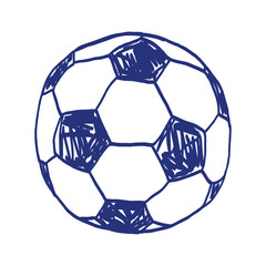 Sport ball sketch. Blue hand drawn vector freehand primitive illustration. Football equipment