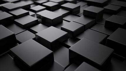 Obraz premium Exploring the Depths of Creativity: An Immersive Journey Through Abstract Geometric Blocks and Their Intricate Interplay on a Bold Black Background in Stunning 3D Rend