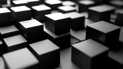 Exploring the Depths of Creativity: An Immersive Journey Through Abstract Geometric Blocks and Their Intricate Interplay on a Bold Black Background in Stunning 3D Rend