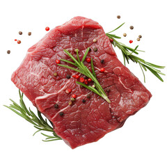 A piece of meat with pepper and rosemary on top