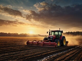 Fototapeta premium tractor at sunset