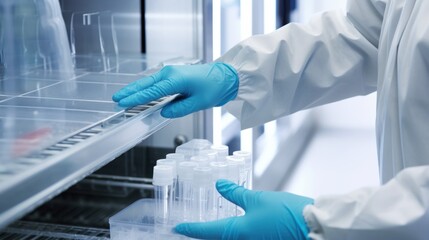 A gloved hand handles sterile test tubes inside a laboratory, emphasizing cleanliness, precision, and scientific investigation.