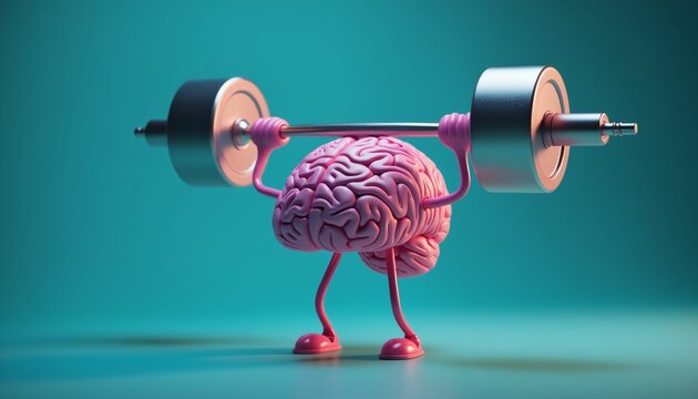 Brain Working Out with Dumbbells Depicting Mental Strength