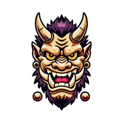 Vector Oni Mask Illustration With horns - Traditional Japanese Demon Design. Perfect clipart for sticker print and other designs
