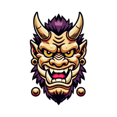 Vector Oni Mask Illustration With horns - Traditional Japanese Demon Design. Perfect clipart for sticker print and other designs