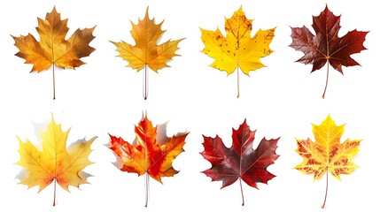 Fototapeta premium Collection of autumn leaves isolated on transparent background 