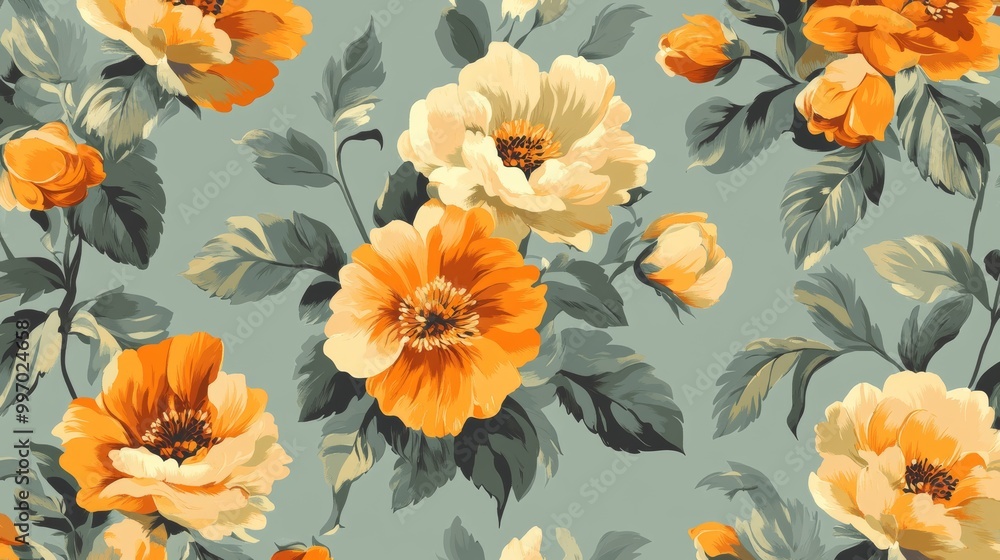 Wall mural Textiles and wallpaper pattern with florals