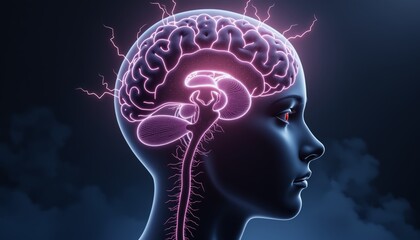 Obraz premium Glowing Neural Brain Illustration with Futuristic Elements