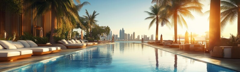 Obraz premium Dubai Luxury Poolside Paradise at Sunrise 
