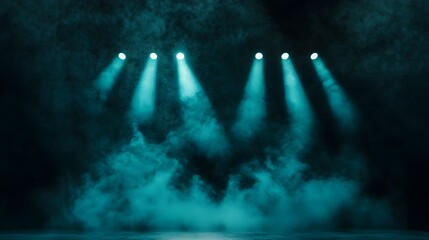 Blue Stage Lights and Fog Creating a Dramatic Theatrical Atmosphere